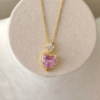 Çelik Pembe Taşlı Kalpli Kolye 42+6cm