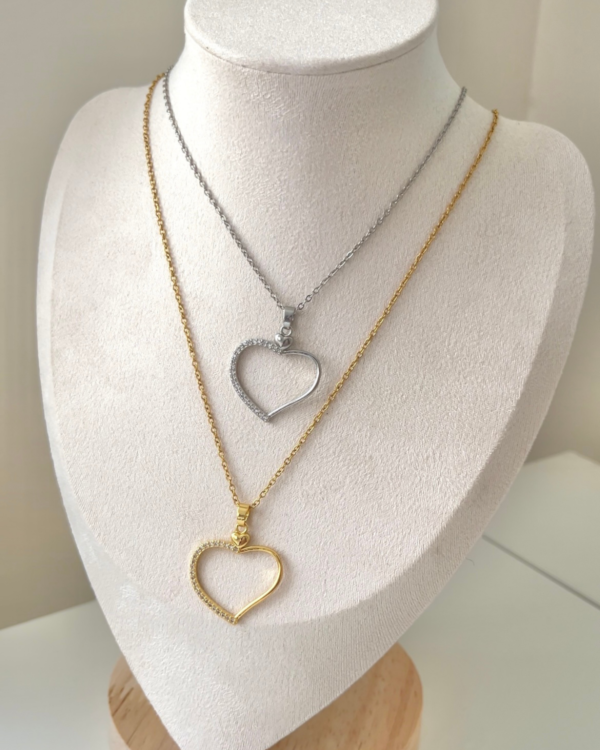 Çelik Yarısı Taşlı Kolye 42+6cm