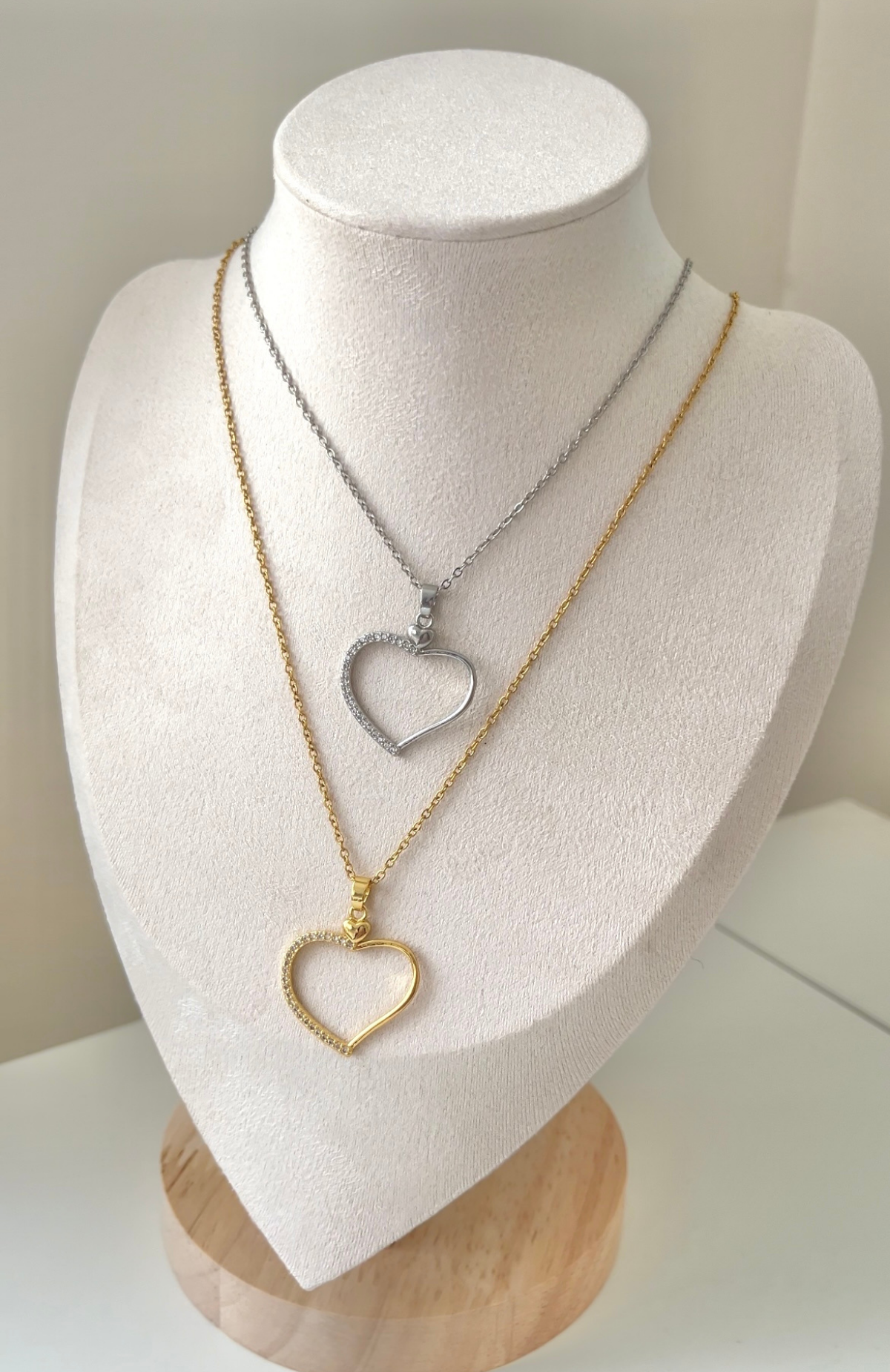 Çelik Yarısı Taşlı Kolye 42+6cm