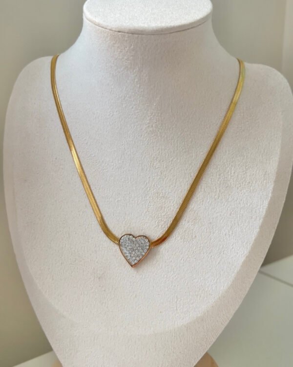 Çelik İtalyan Zincirli Parıltı Kalpli Kolye 42+6cm