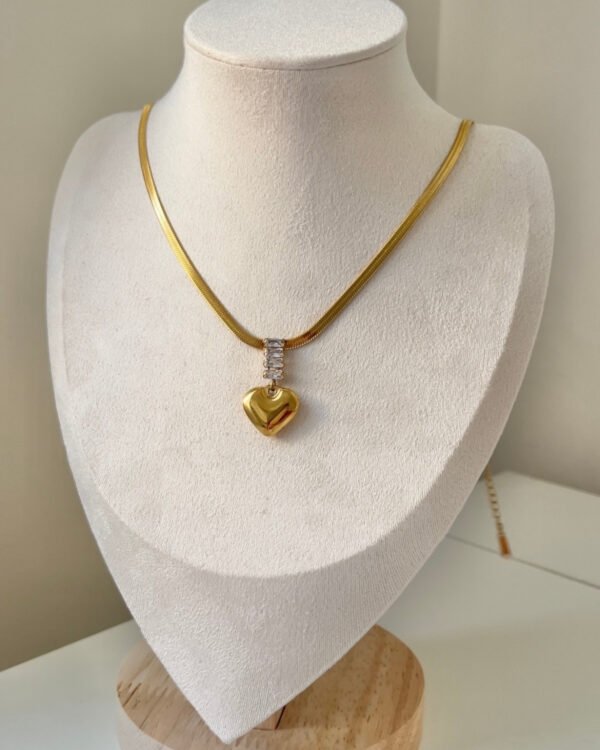 Çelik İtalyan Zincirli Taşlı Kalpli Kolye 42+6cm