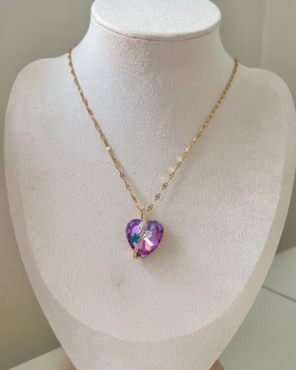 Çelik Orta Boy Pembe Taşlı Kolye 42+6cm