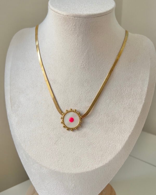 Çelik İtalyan Zincirli Pembe Taşlı Kolye 42+6cm