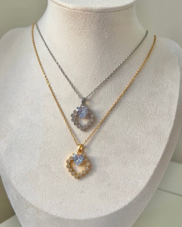 Çelik Kalpli ve Taşlı Kolye 42+6cm