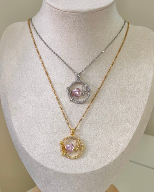 Çelik Love Yazılı Pembe Kolye 42+6cm