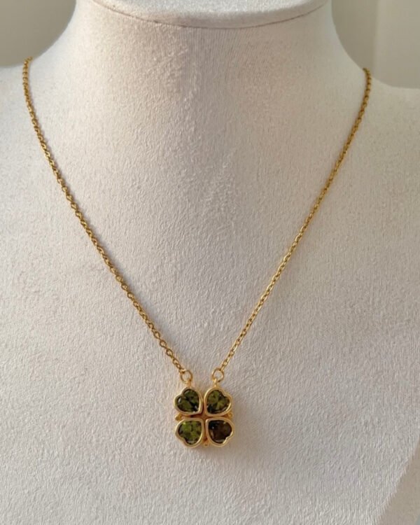 Çelik Yeşil Taşlı Kolye 42+6cm