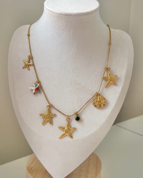 Çelik Yıldız Charmlı Kolye 42+6cm