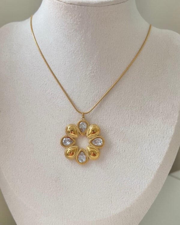 Çelik Yuvarlak ve Taşlı Kolye 42+6cm