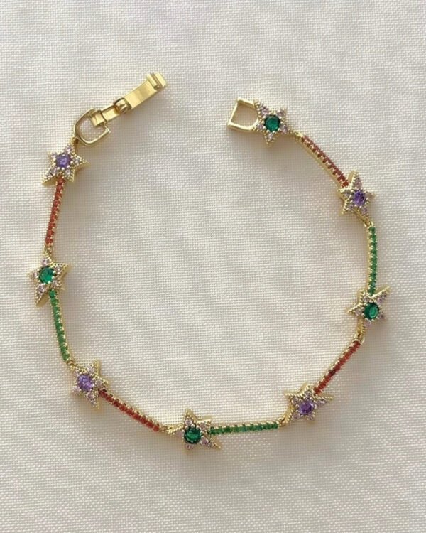 Altın Kaplama Renkli ve Yıldızlı Bileklik