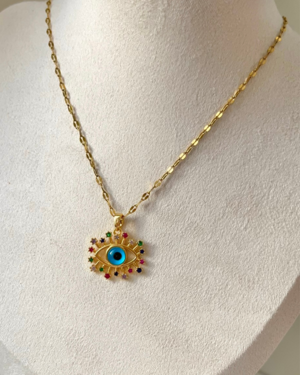 Çelik Nazar Boncuklu Renkli Kolye 42+6cm