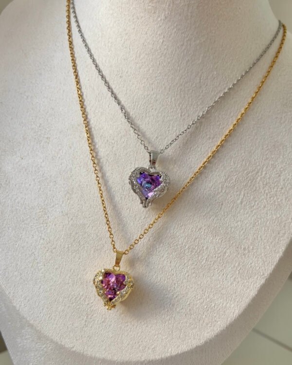 Çelik Hologram Kalpli Kolye 42+6cm