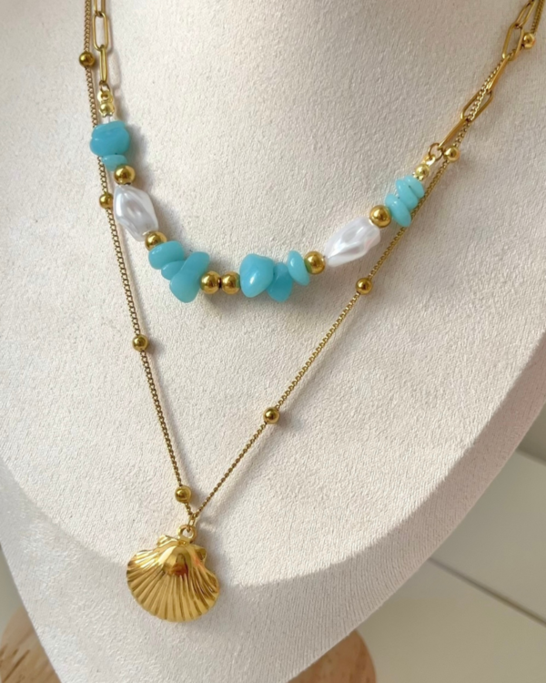 Alternative view of Çelik Mavi Taşlı Kolye 2li