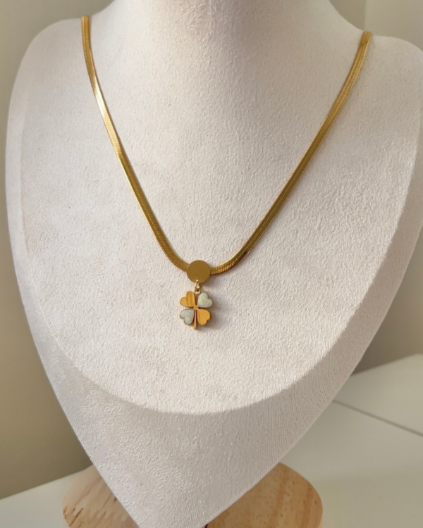 Çelik İtalyan Zincirli Yonca Kolye 42+6cm