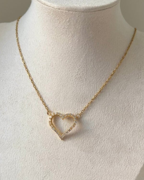 Çelik İçi Boş Kalpli Parıltılı Kolye 42+6cm