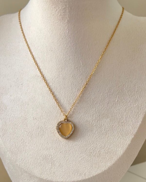 Çelik Sade Zincir Kalpli Kolye 42+6cm