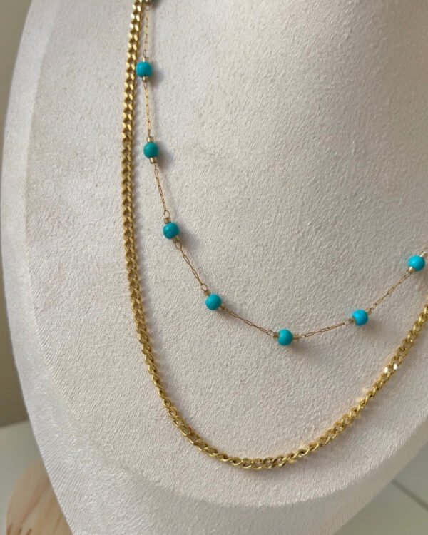 Alternative view of Çelik Mavi Taşlı Minimal Kolye 2li 42+6cm