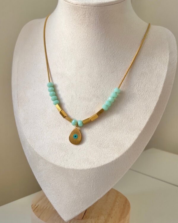 Çelik Mavi Taşlı Kolye 42+6cm