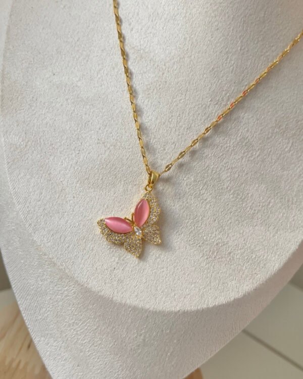 Alternative view of Çelik Kelebek Pembe Kolye 42+6cm