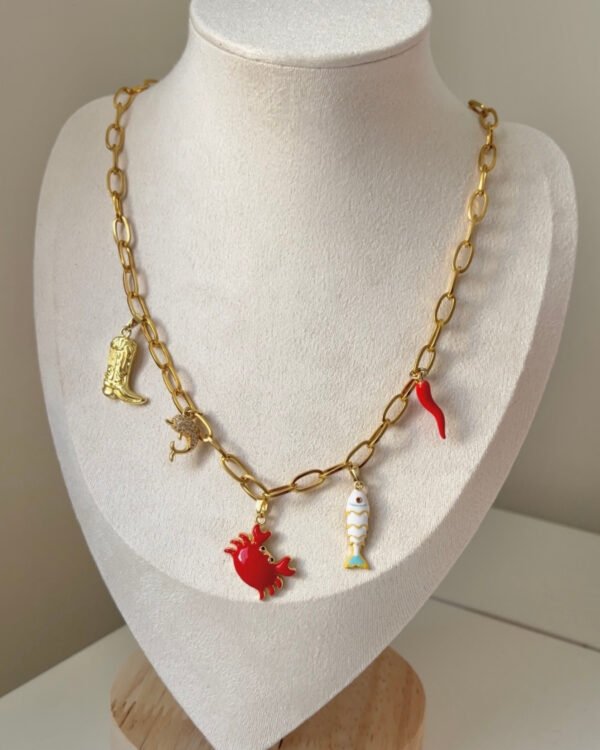 Altın Kaplama Yengeç Charmlı Kolye 42+6cm