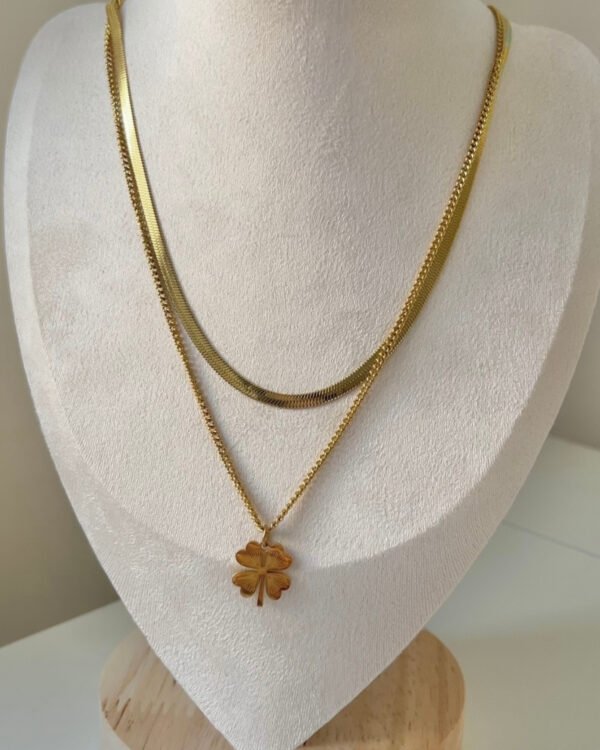 Çelik İtalyan Zincirli Yonca Kolye 42+6cm