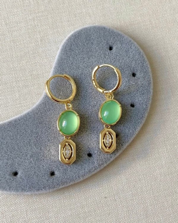 Altın Kaplama Su Yeşili Taşlı Küpe