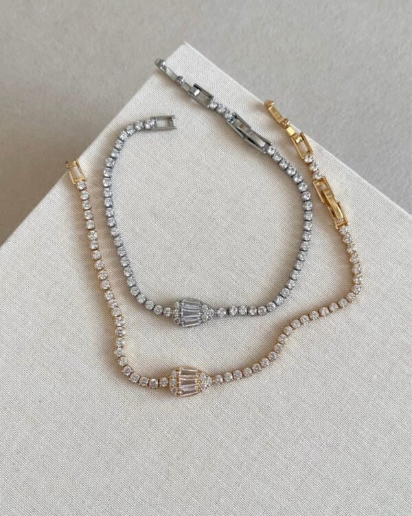 Çelik Suyolu Ortası Taşlı Bileklik