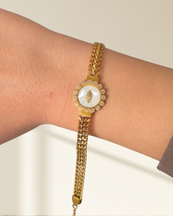 Çelik Yaprak Desenli Bileklik